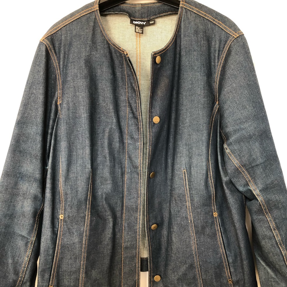 Plus Sz 20 DKNY collarless jean jacket